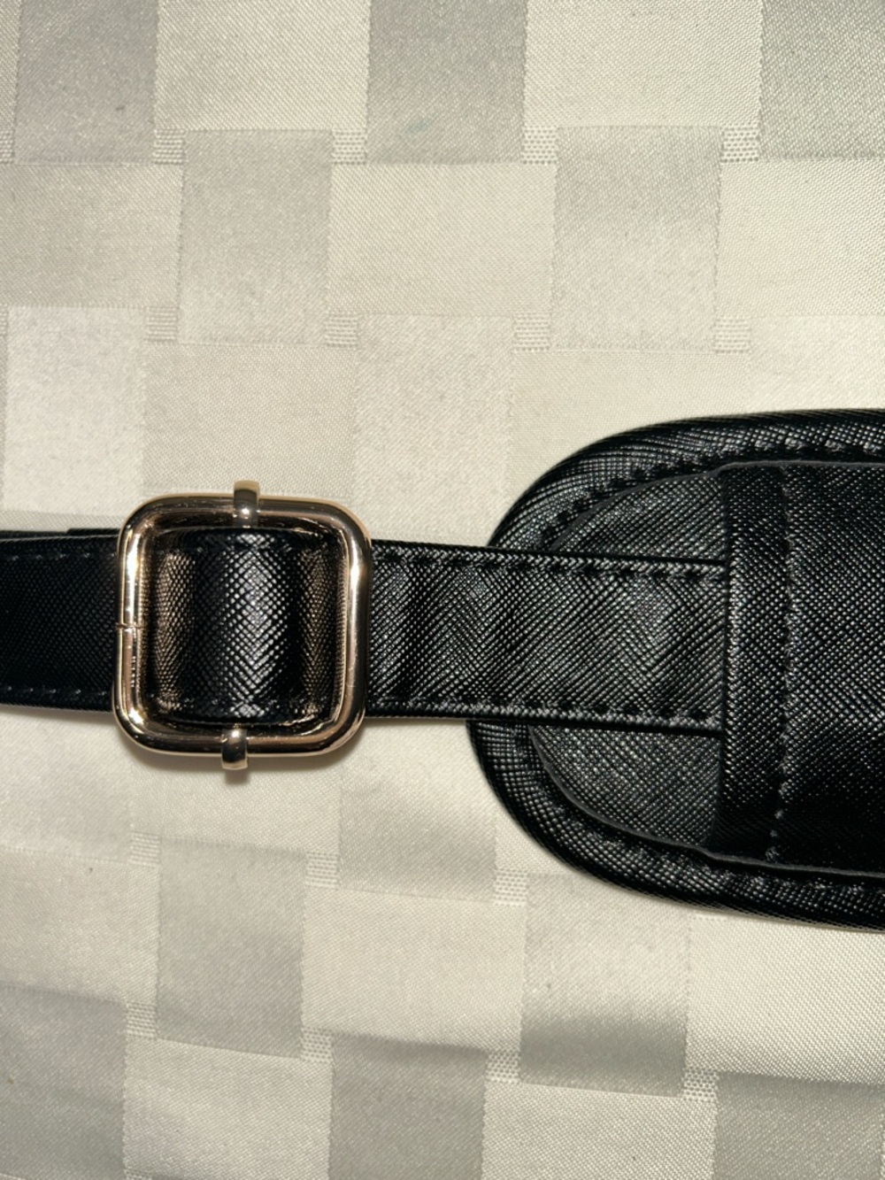 Black Padded Saffiano Leather Shoulder Strap with Gold Clips